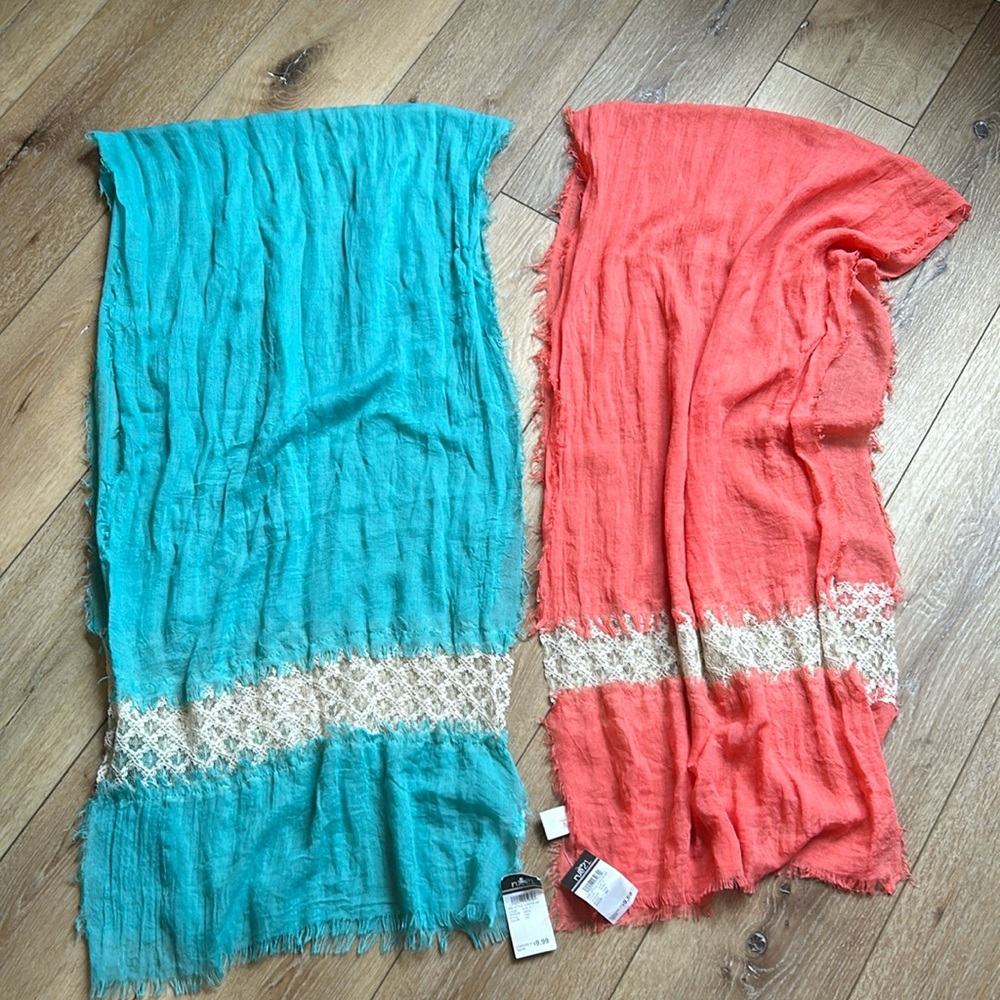 RUE21 Women's Lot Of 2 Boho Lagenlook Raw Hem Scarf NWT